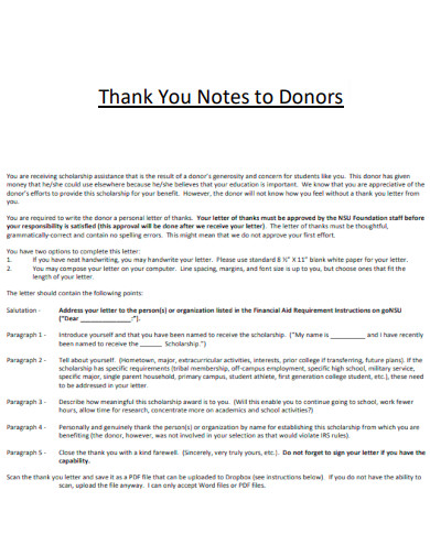 Thank You Notes to Donors