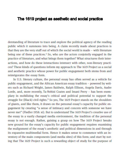 The 1619 Project Aesthetic and Social Practice