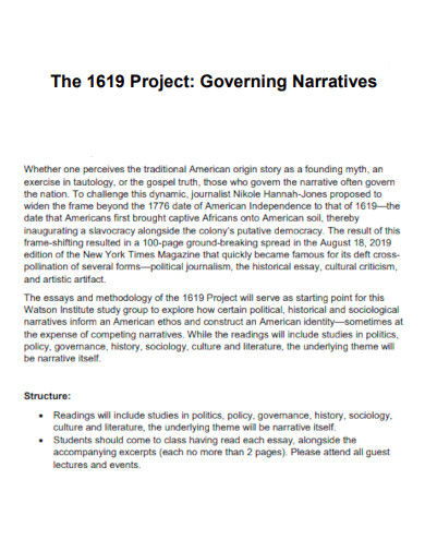 The 1619 Project Governing Narratives