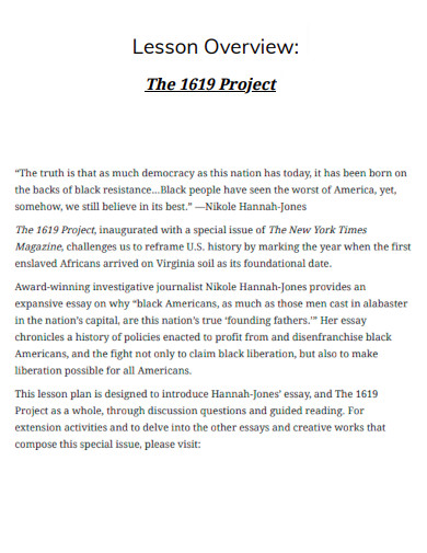 The 1619 Project Lesson Overview