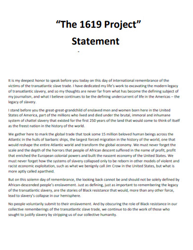 The 1619 Project Statement