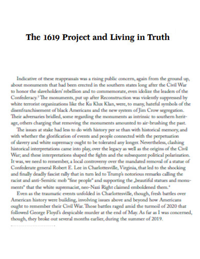 The 1619 Project and Living in Truth