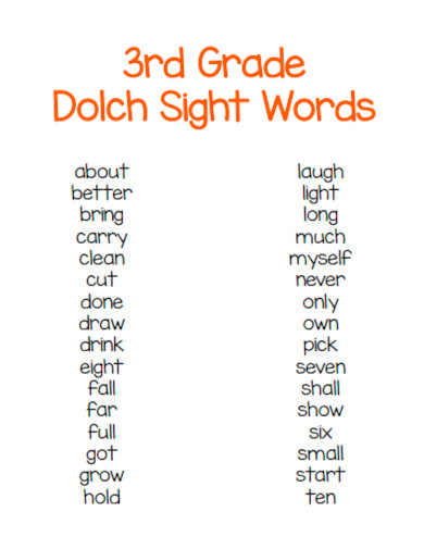 Third Grade Dolch Sight Words