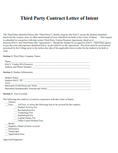 Third Party Contract Letter of Intent
