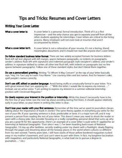 Tips and Tricks of Cover Letter for Resume