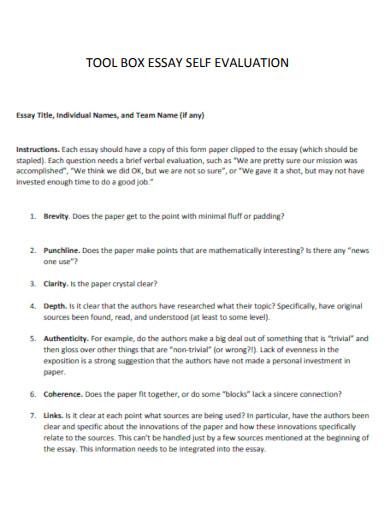 Tool Box Essay Self Evaluation