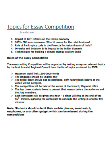Topics for Essay Competition