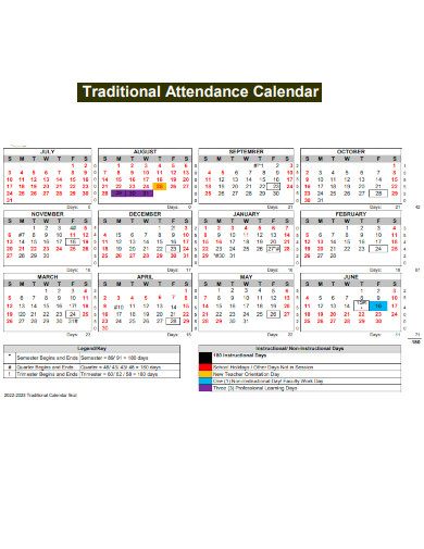 Traditional Attendance Calendar