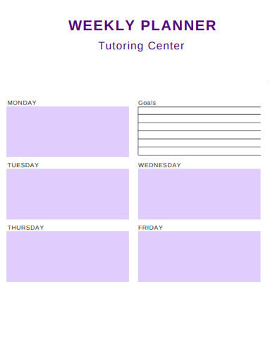 Tutoring Center Weekly Planner