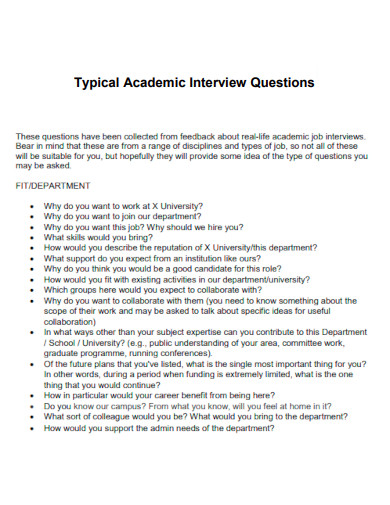 Typical Academic Interview Questions