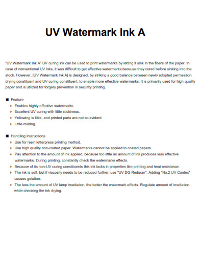 UV Watermark Ink A