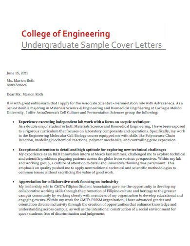 Undergraduate Student Cover Letter for Resume