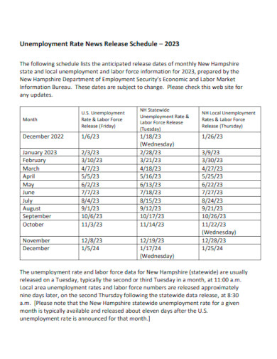 Unemployment Rate News Release Schedule