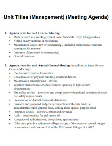Unit Titles Management Meeting Agenda