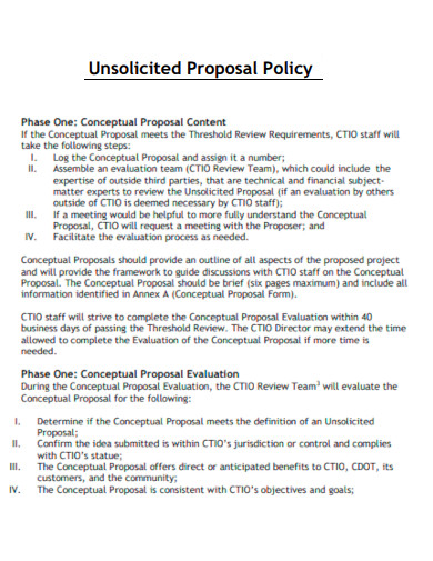 Unsolicited Proposal Policy