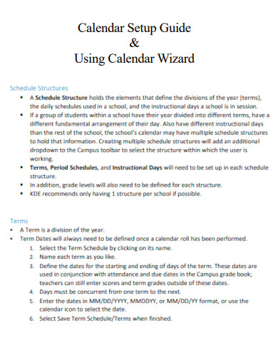 Using Calendar Wizard