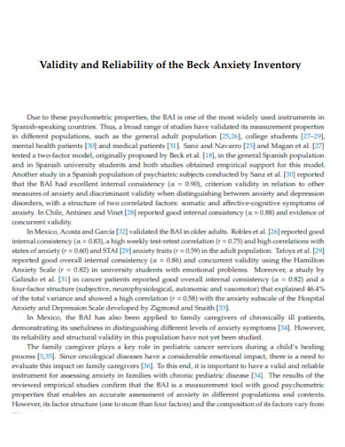 Validity and Reliability of Beck Anxiety Inventory