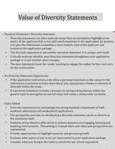 Value of Diversity Statement