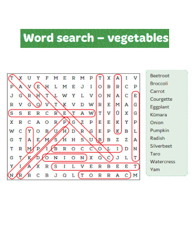 Vegetables Word Search