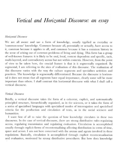 Vertical and Horizontal Discourse Essay