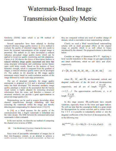 Watermark Based Image Transmission Quality Metric