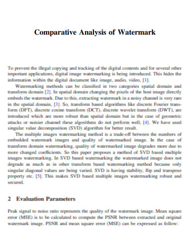 Watermark Comparative Analysis