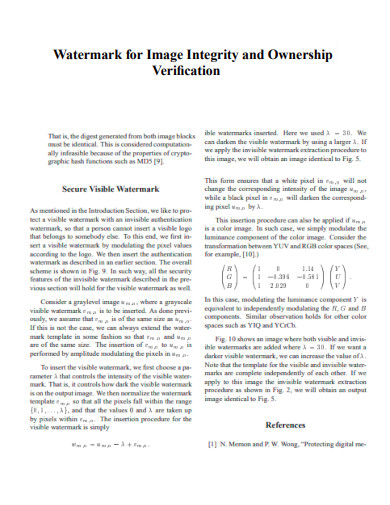 Watermark for Image Integrity and Ownership Verification