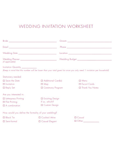Wedding Invitation Worksheet