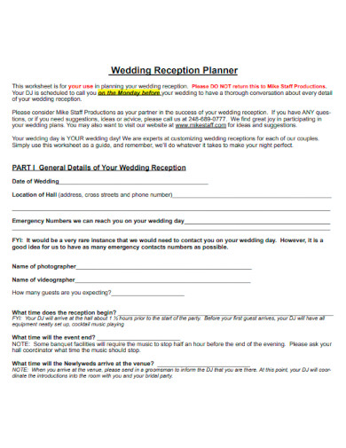 Wedding Reception Event Planner