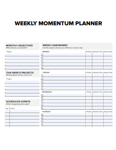 Week Momemtum Planner