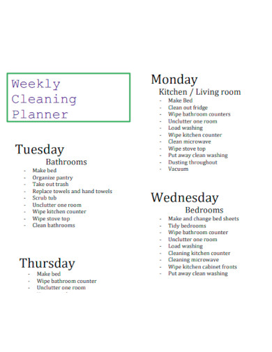 Weekly Cleaning Planner