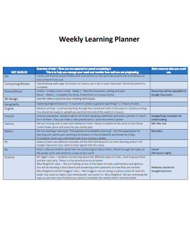 Weekly Learning Planner