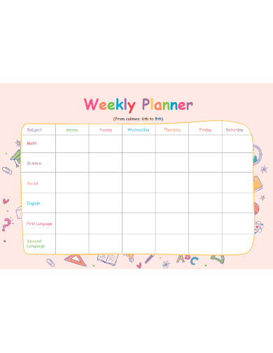 Weekly Planner From Class 6 to 8