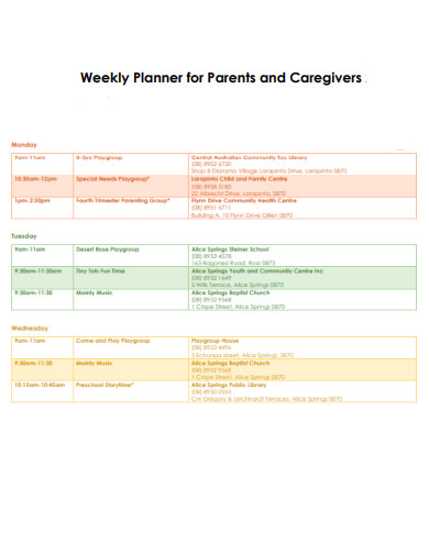 Weekly Planner for Parents and Caregivers