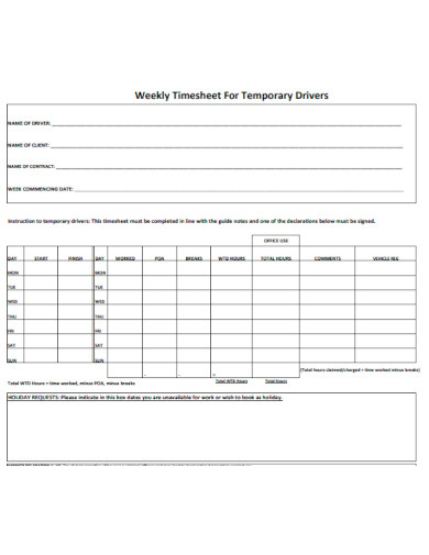Weekly Timesheet For Temporary Drivers