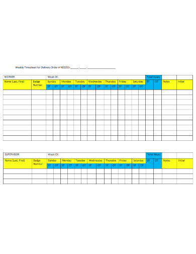 Weekly Timesheet for Delivery Order