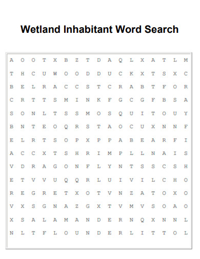 Wetland Inhabitant Word Search