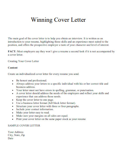 Winning Resume Cover Letter
