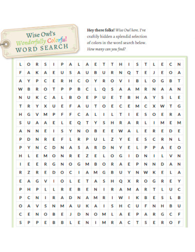 Wonderfully Colorful Word Search