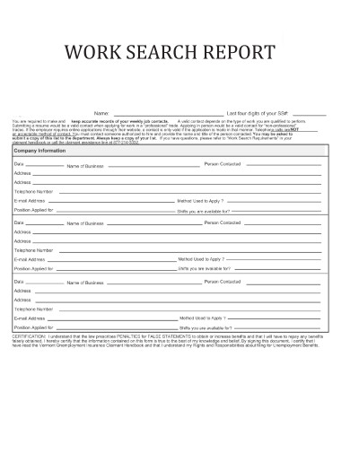 Work Search Report