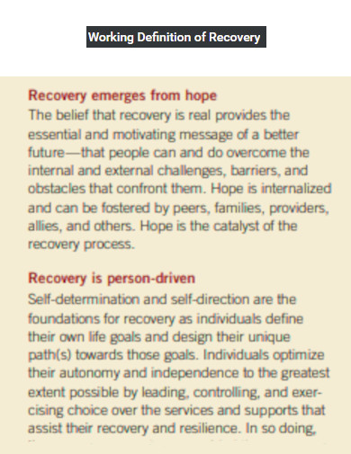 Working Definition of Recovery