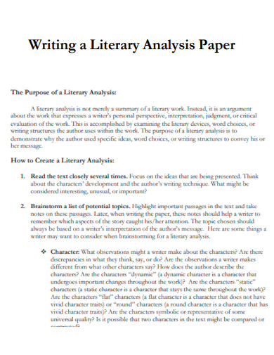Writing a Literary Analysis Paper