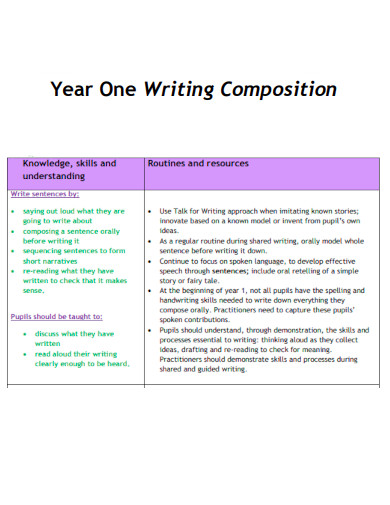 Year One Writing Composition