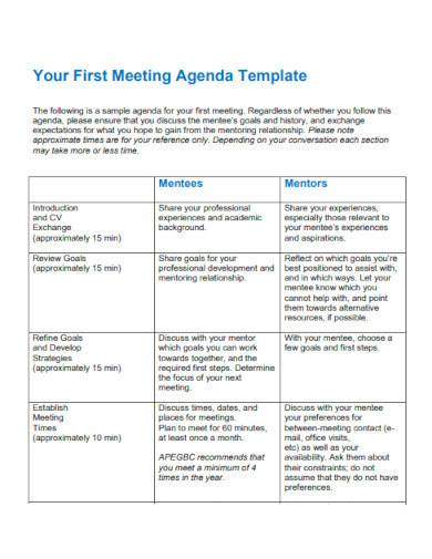 Your First Meeting Agenda Template