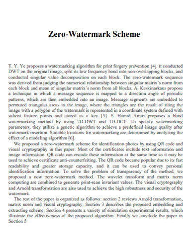 Zero Watermark Scheme