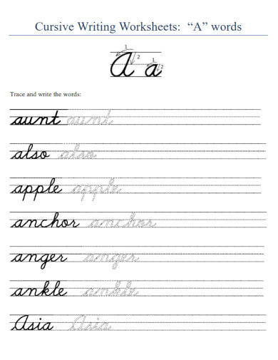 Cursive Writing Worksheet with A Word