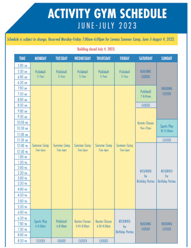 Activity Gym Schedule
