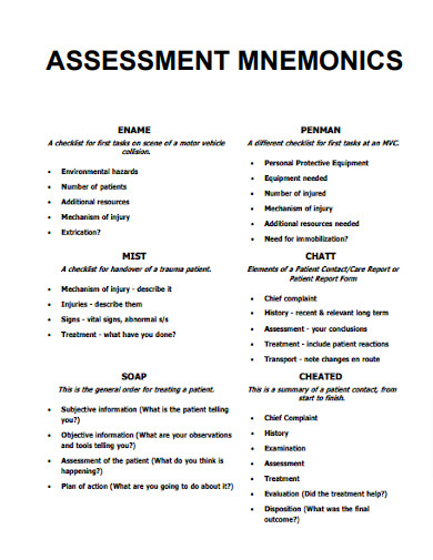 Assessment Mnemonics
