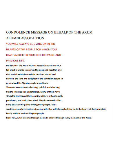 Axum Alumni Codolence Message