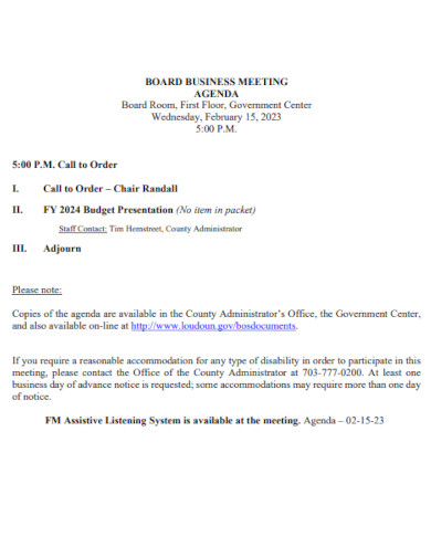 Board Business Meeting Agenda